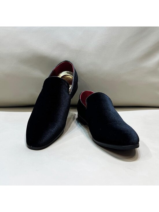 Men\'s Black Velvet Penny Loafers Metal Buckle Slip On Luxury Suede Formal Shoes main image 4